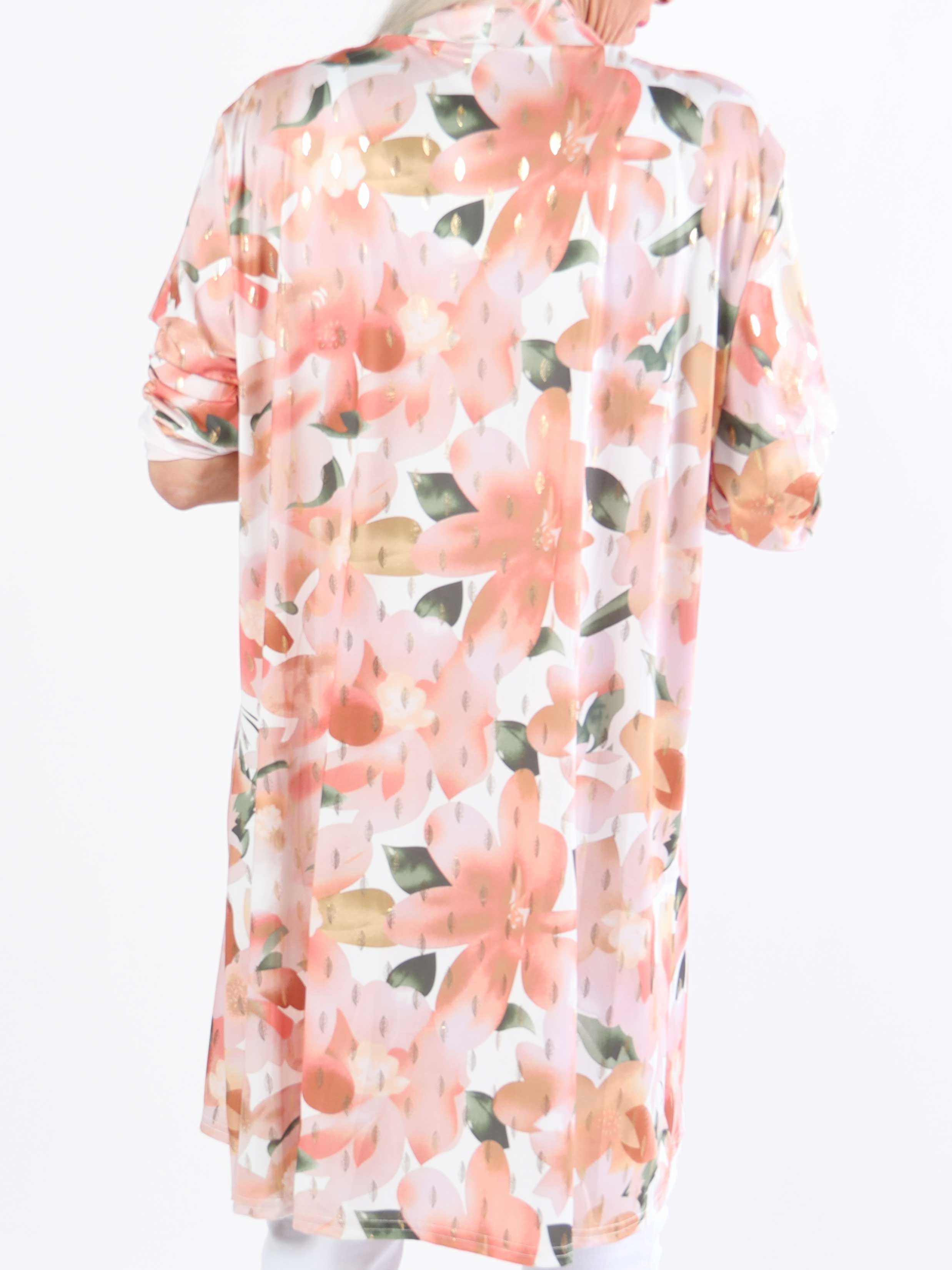 Rosa Sweet Flower - Elastisk kofta i plusstorlek med blommigt tryck